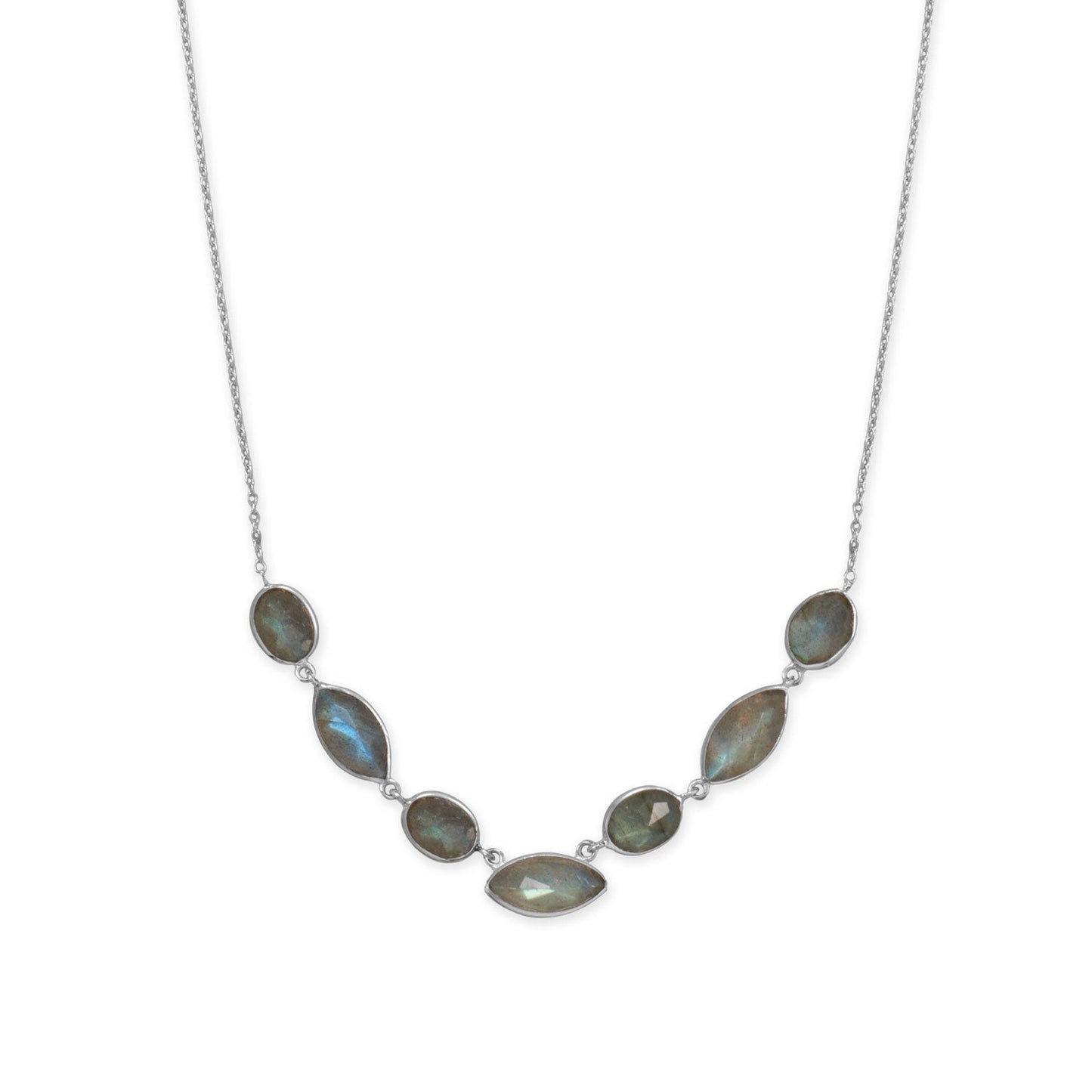 16"+2" Rhodium Plated Multi-Shape Labradorite Necklace