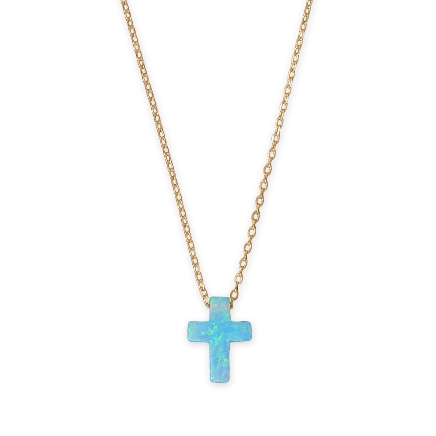 16" + 2" 14 Karat Gold Plated Synthetic Opal Cross Necklace