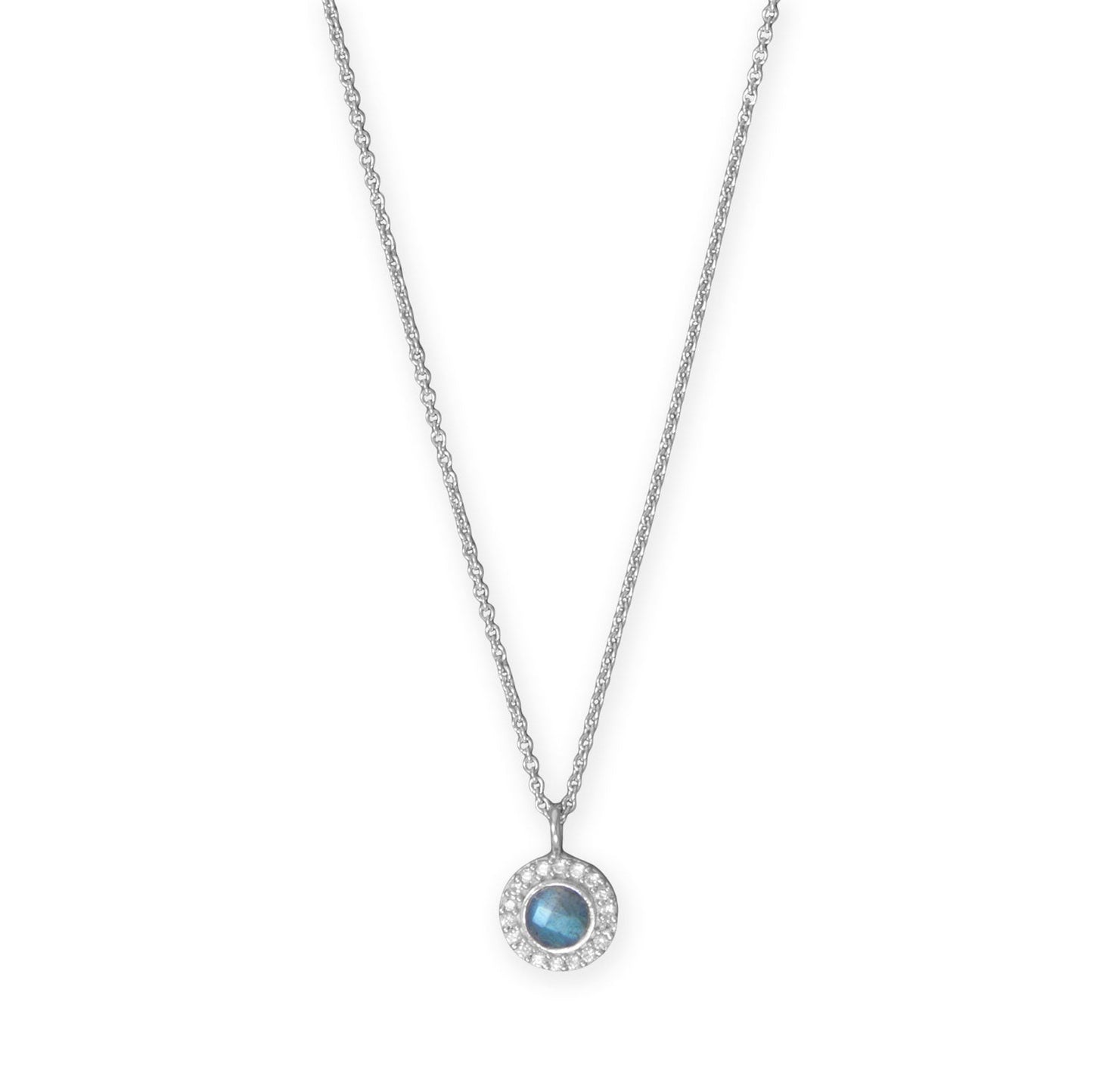 Luxe Labradorite! 16" + 2" Rhodium Plated Labradorite and CZ Halo Necklace