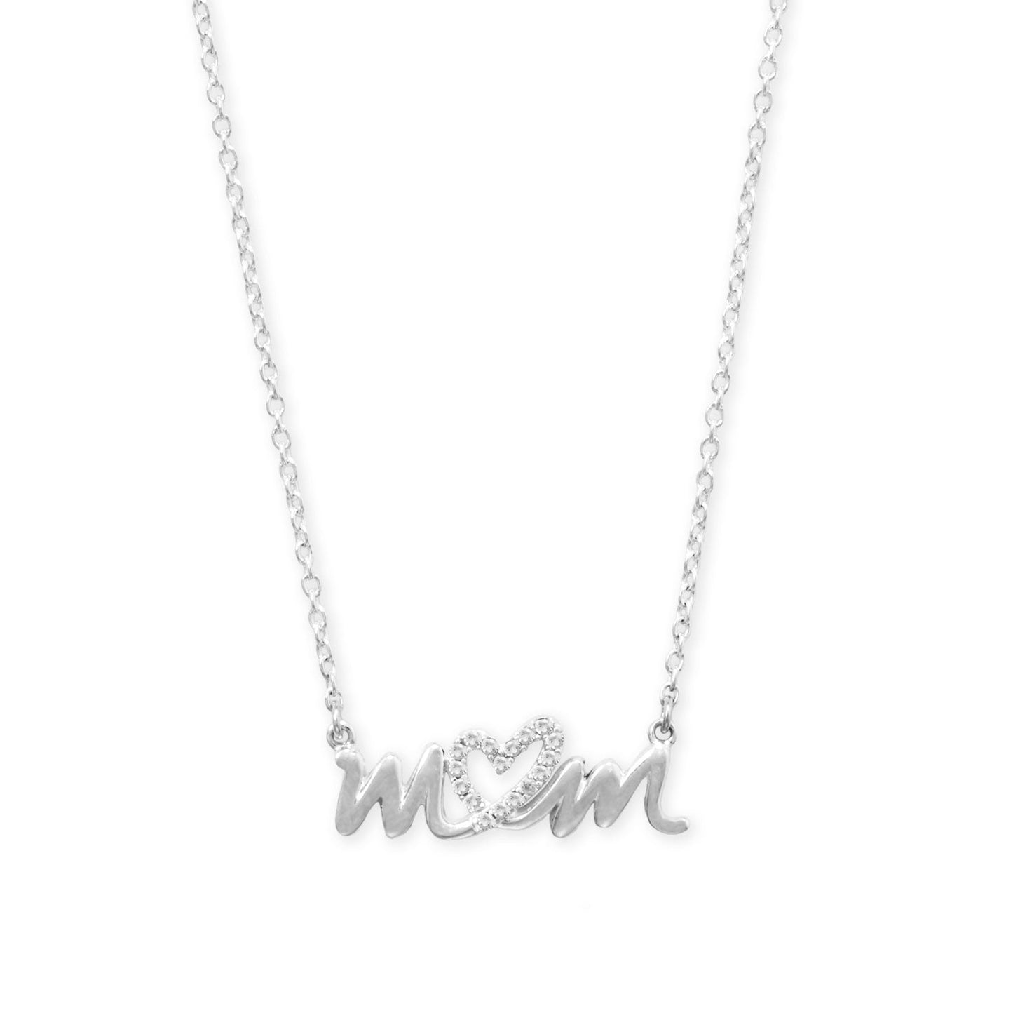 16" + 2" CZ Heart "mom" Necklace