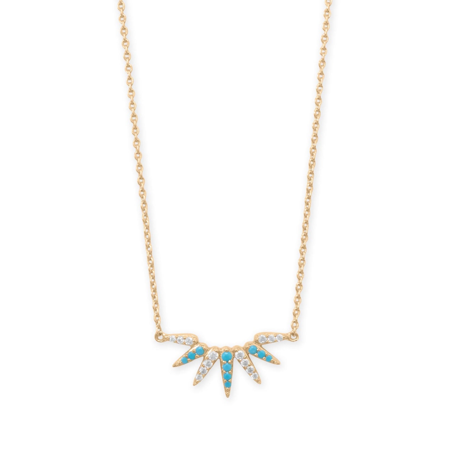 16" + 2" 14 Karat Gold Plated Synthetic Turquoise and CZ Spike Necklace
