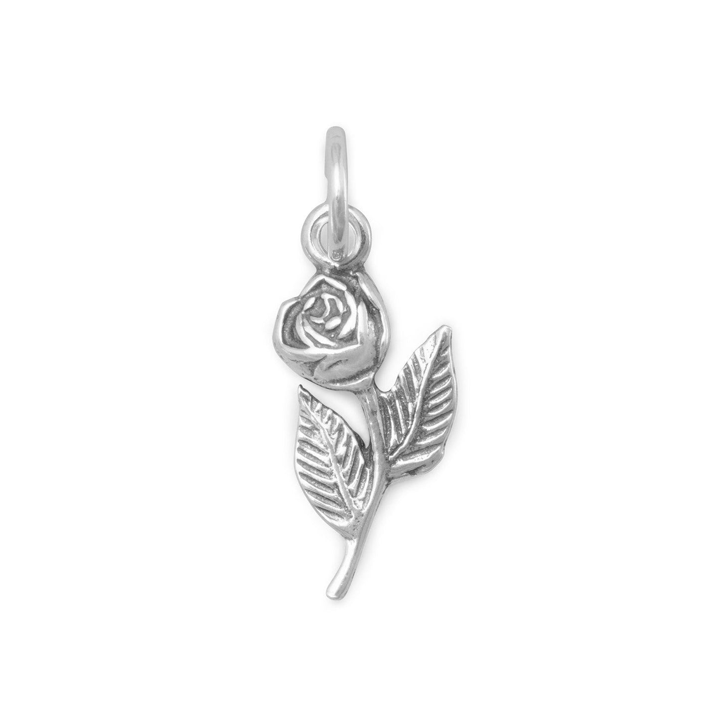 Silver or Gold Rose with Stem Charm