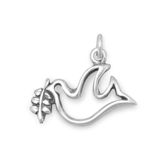 Silver or Gold Dove with Olive Branch Charm