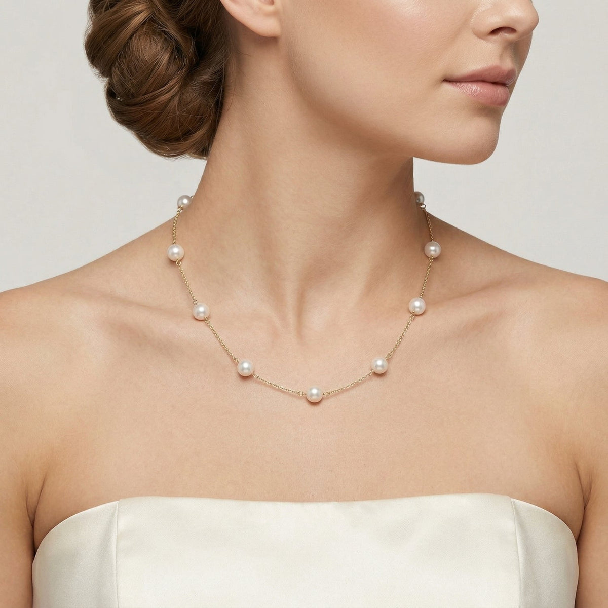 16" 14 Karat Yellow Gold Chain with 7mm Grade A Cultured Akoya Pearls