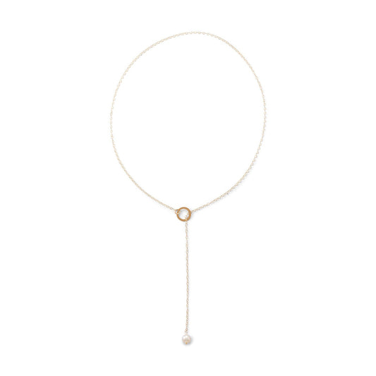 14 Karat Gold Lariat Necklace with Cultured Freshwater Pearl End