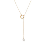 14 Karat Gold Lariat Necklace with Cultured Freshwater Pearl End