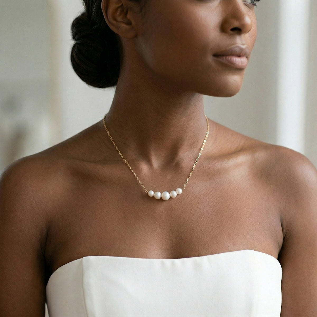 14 Karat Gold Necklace with 5 Cultured Freshwater Pearls