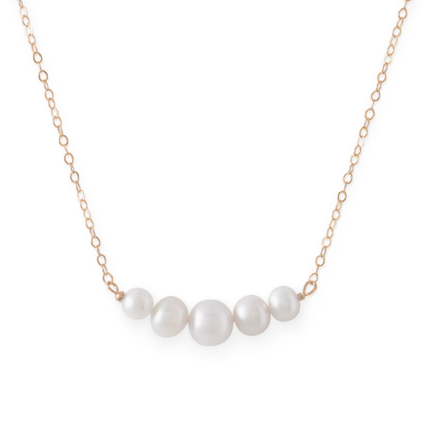 14 Karat Gold Necklace with 5 Cultured Freshwater Pearls