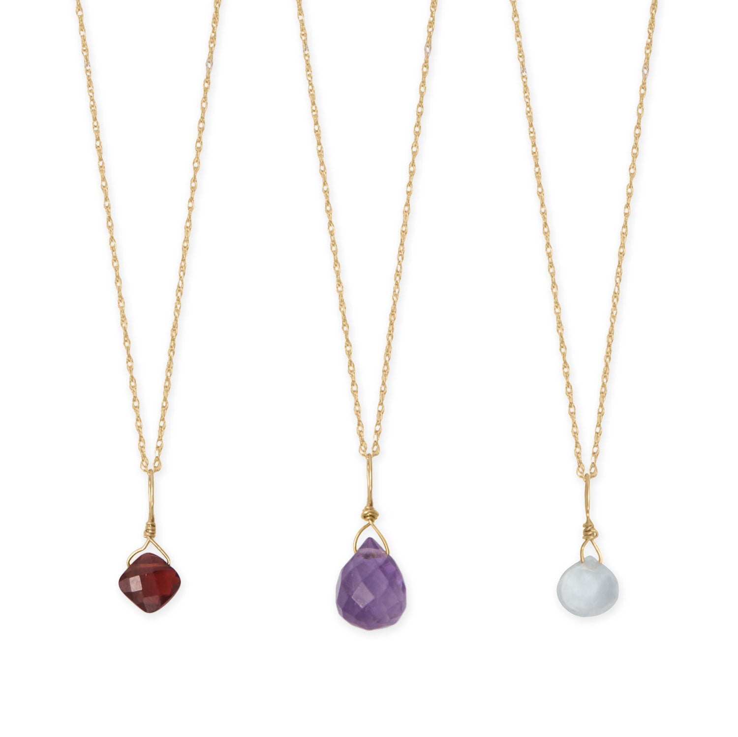 16" 14 Karat Gold Birthstone Necklace (January-December)