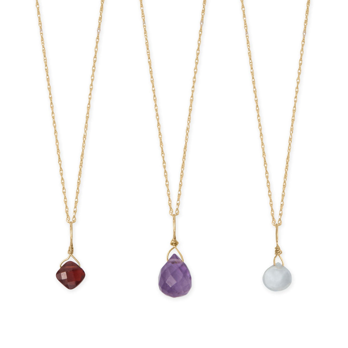 16" 14 Karat Gold Birthstone Necklace (January-December)