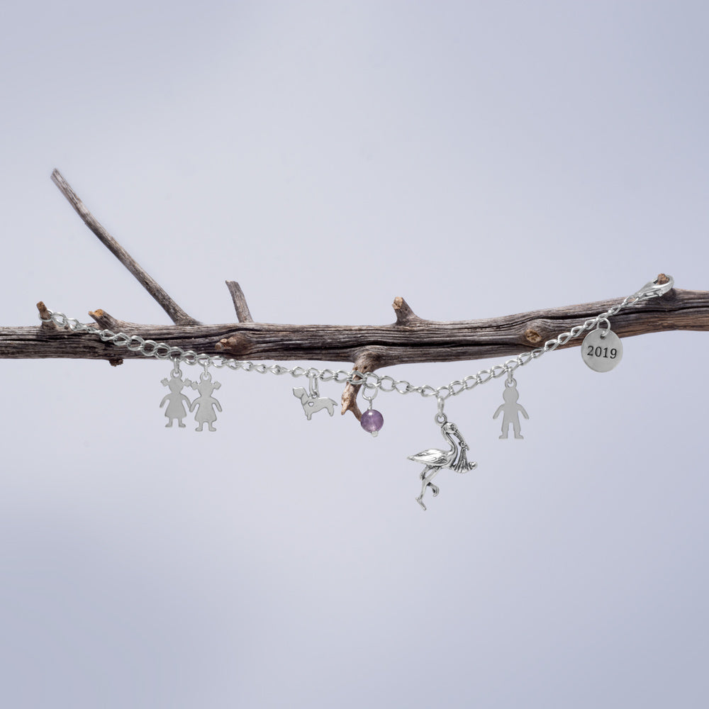 Oxidized 3D Stork with Baby Charm