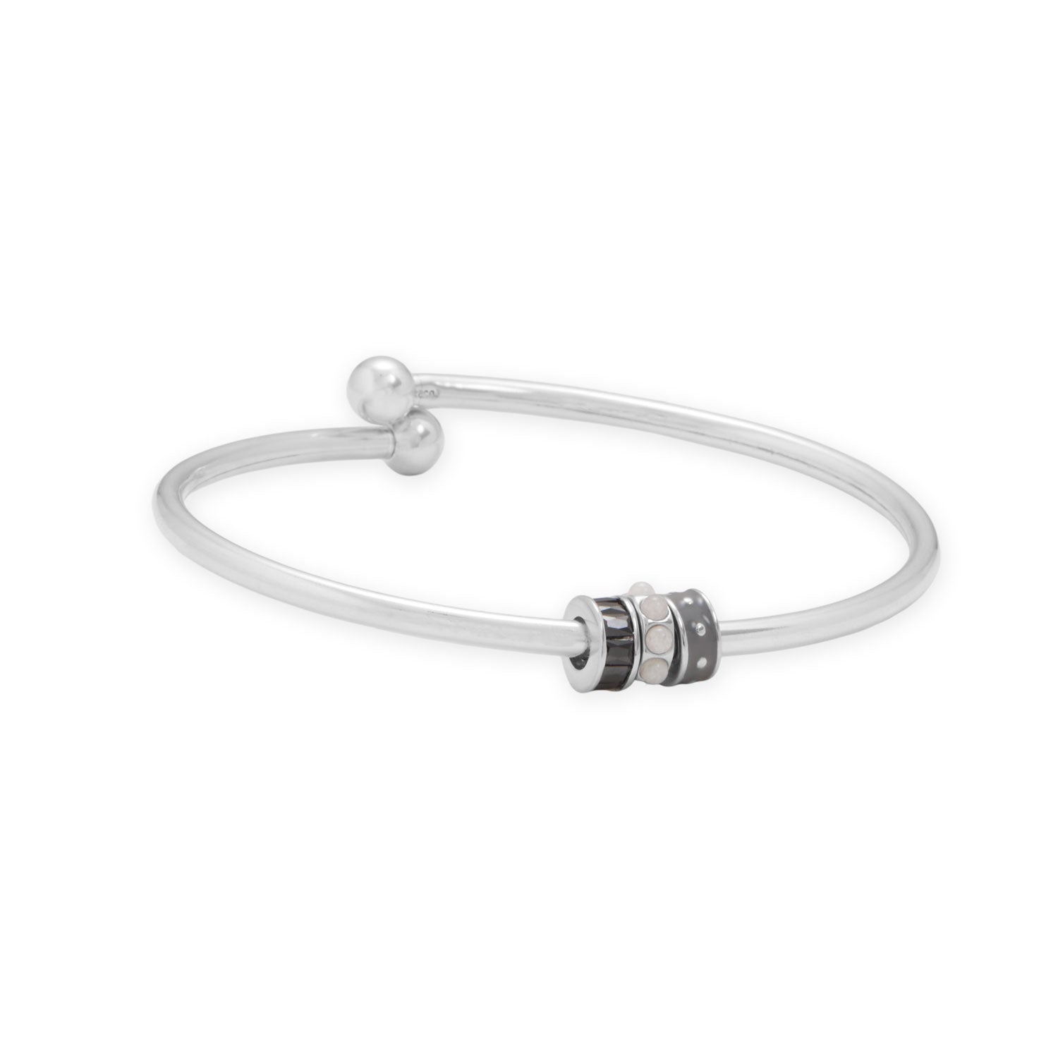 Rhodium Plated Grey Enamel Inlay Dotted Wheel Bead Charm