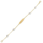 14 Karat Gold Plated ID Bracelet with White Cultured Freshwater Pearls