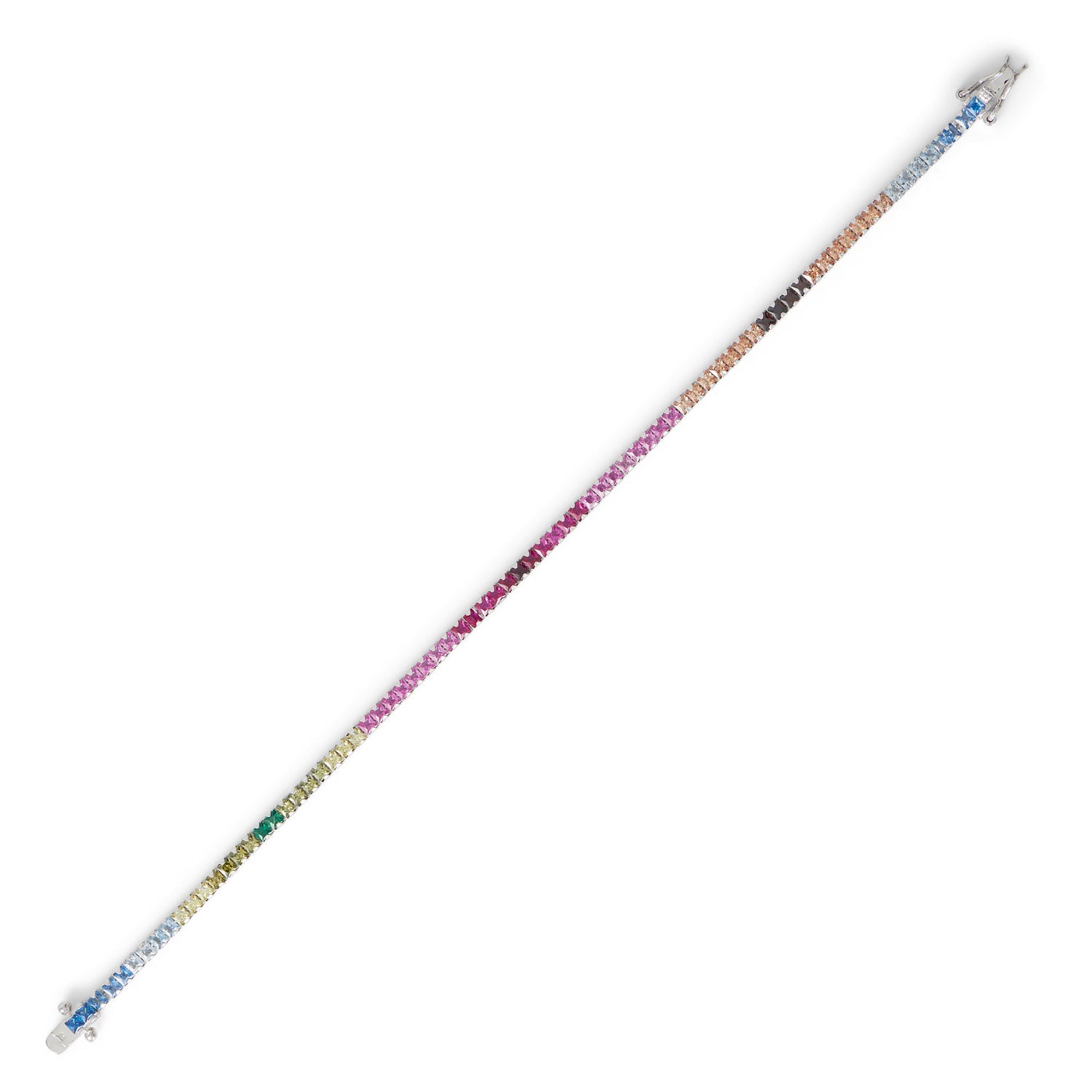 Rhodium Plated Rainbow CZ Tennis Bracelet