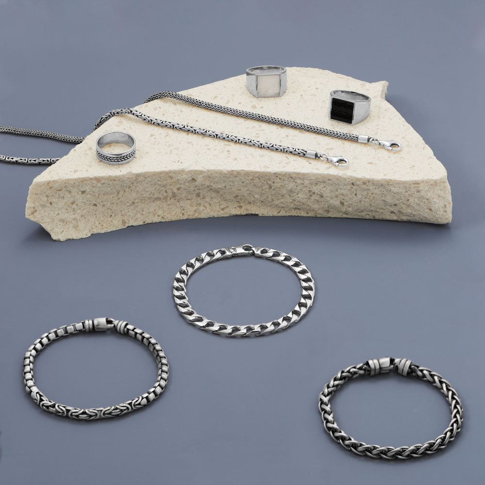8" Black Rhodium Brushed Wheat Chain Bracelet