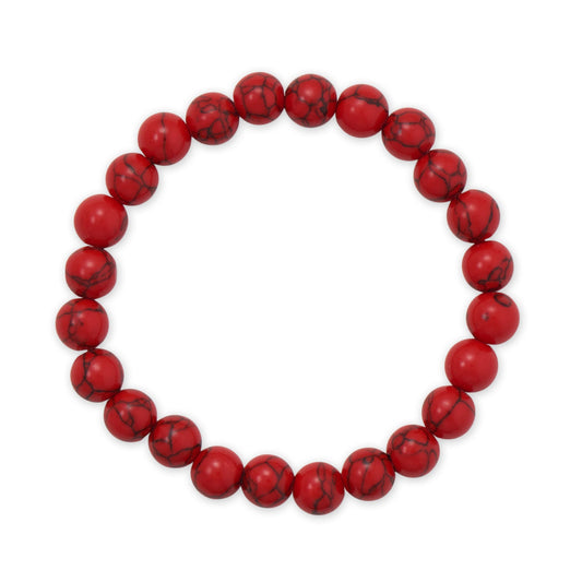 8mm Round Synthetic Dyed Red Turquoise Stretch Bracelet