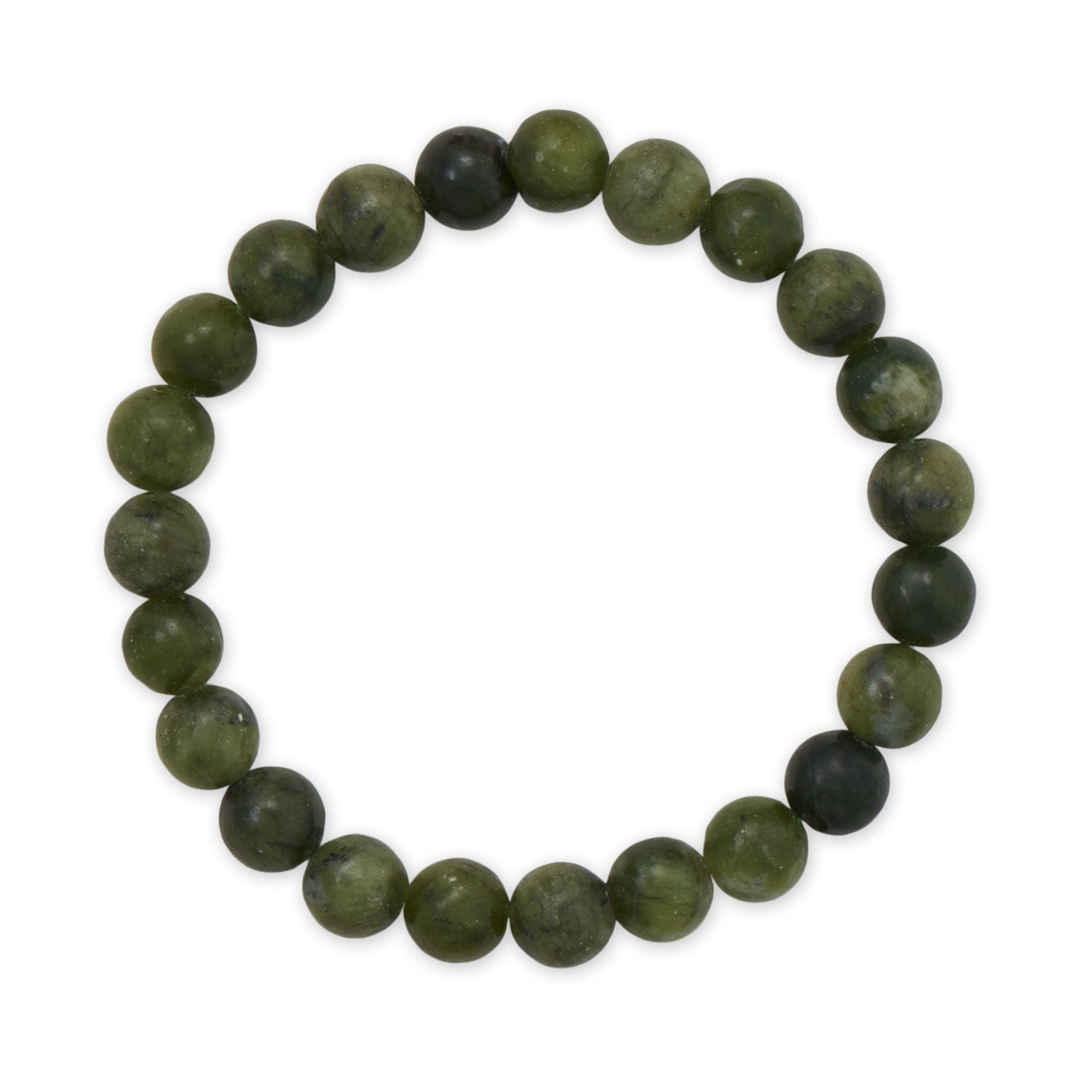 8mm Round Green Chinese Jade Stone Stretch Bracelet