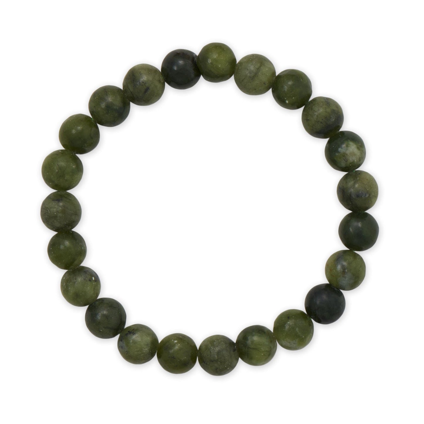8mm Round Green Chinese Jade Stretch Bracelet