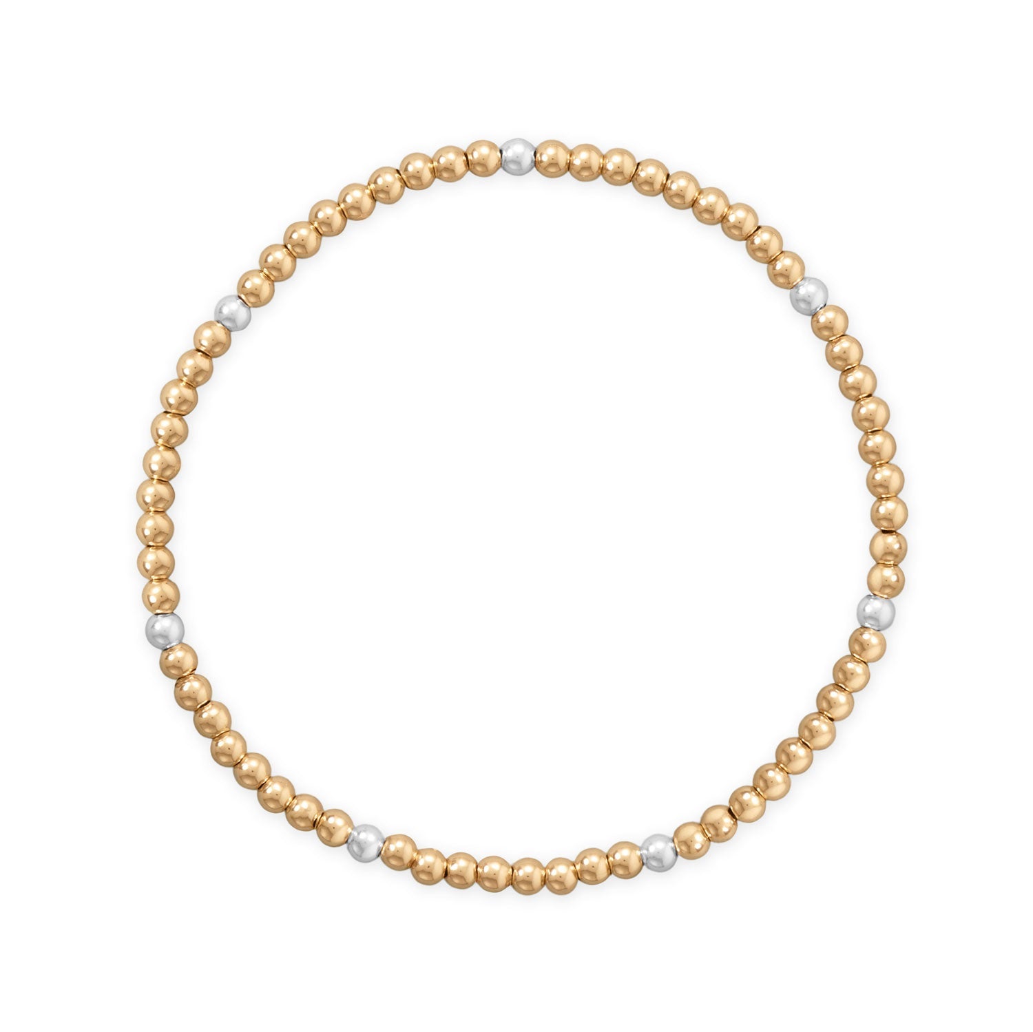 7" 3mm 14/20 Gold Filled and Polished Silver Bead Stretch Bracelet