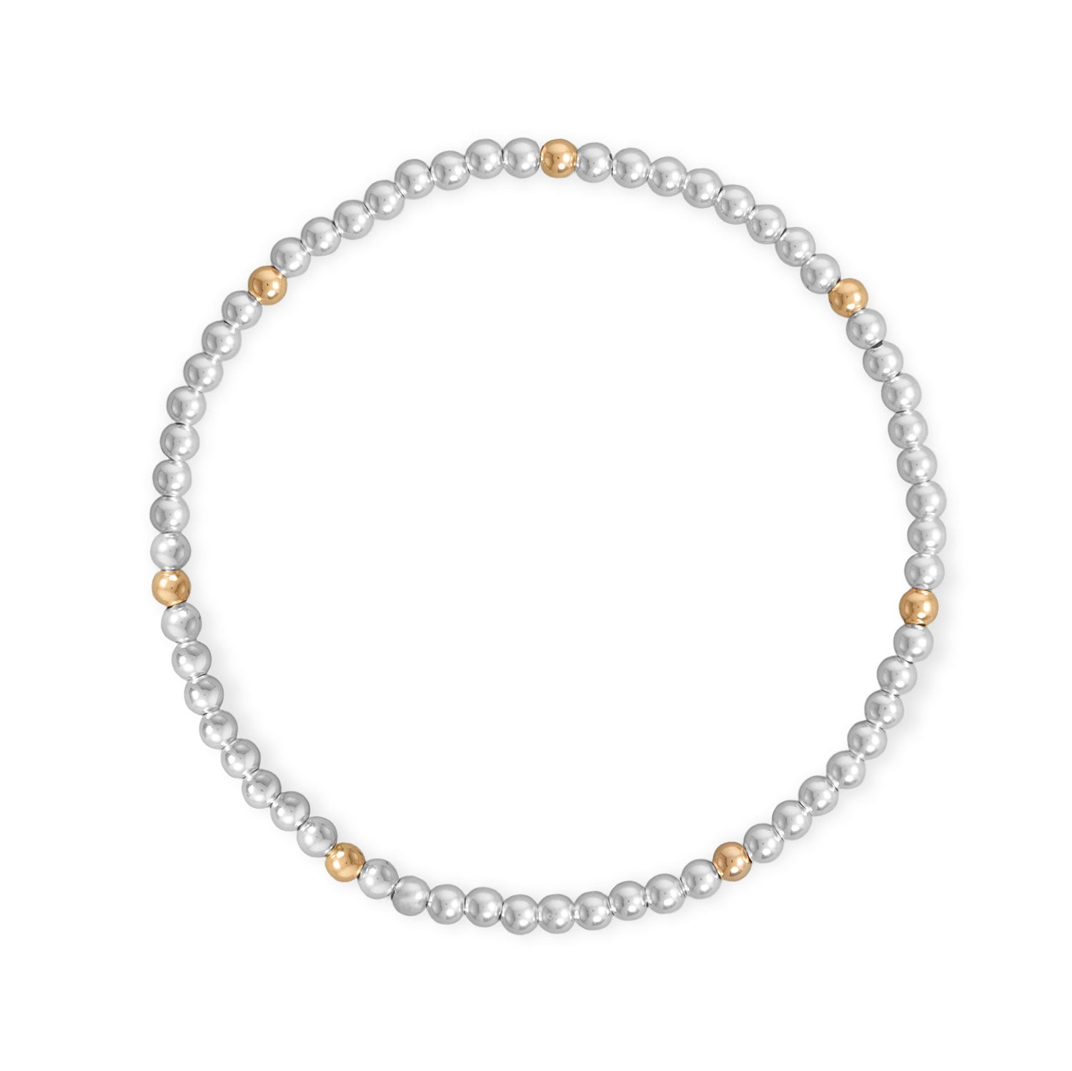 7" 3mm Polished Silver and 14/20 Gold Filled Bead Stretch Bracelet