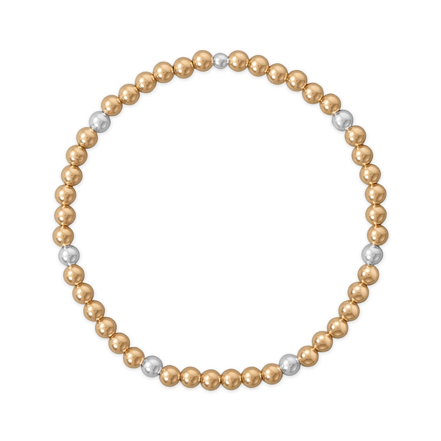 7" 4mm 14/20 Gold Filled and Polished Silver Bead Stretch Bracelet