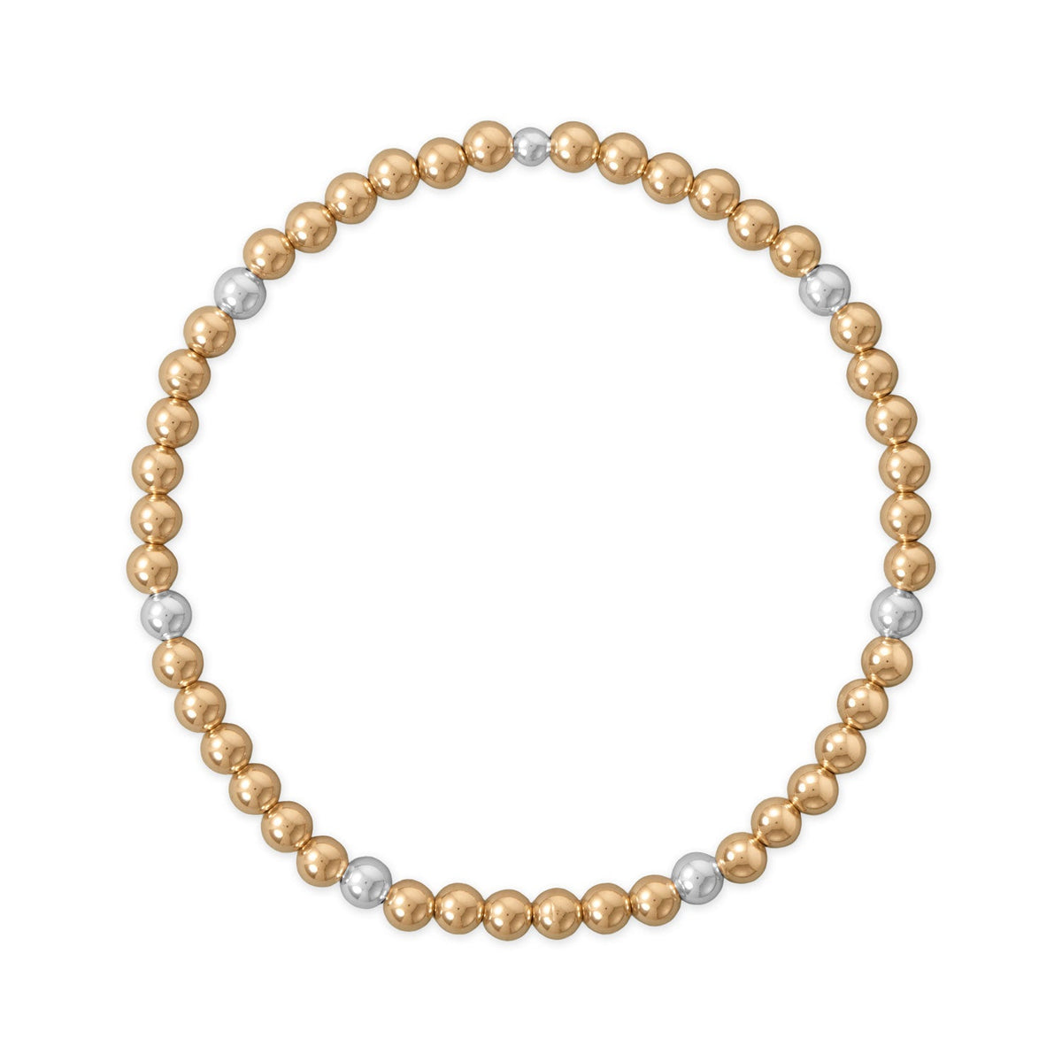 7" 4mm 14/20 Gold Filled and Polished Silver Bead Stretch Bracelet
