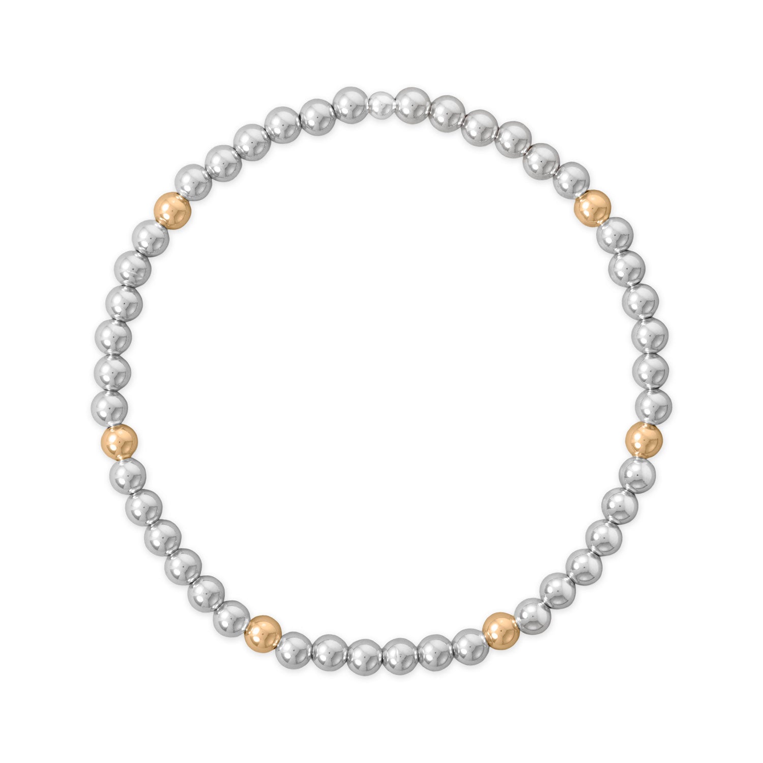 7" 4mm Polished Silver and 14/20 Gold Filled Bead Stretch Bracelet