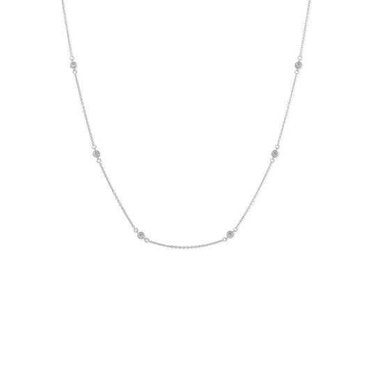 16" + 2" Rhodium Plated Bezel Set CZ Necklace