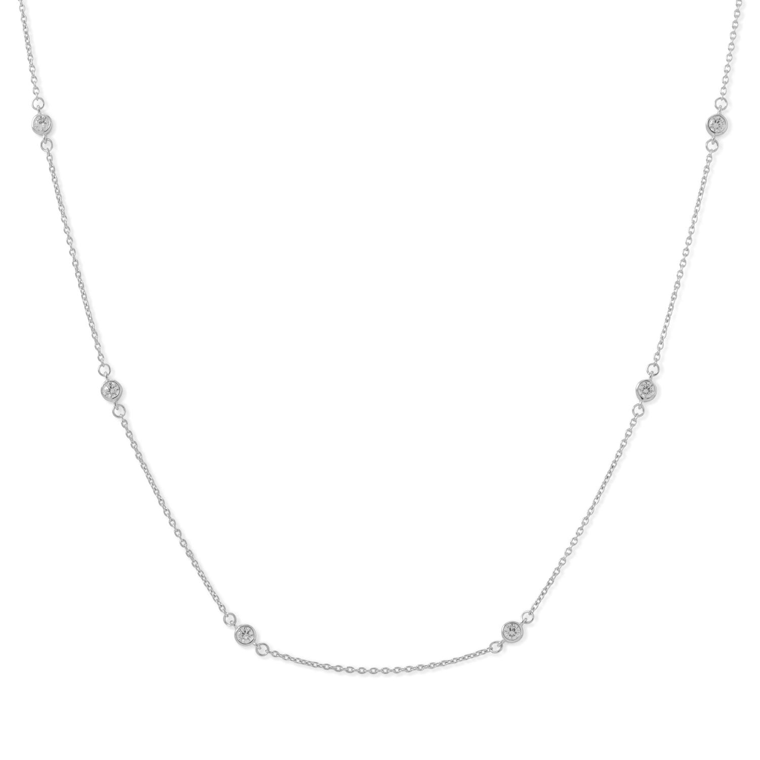 16" + 2" Rhodium Plated Bezel Set CZ Necklace