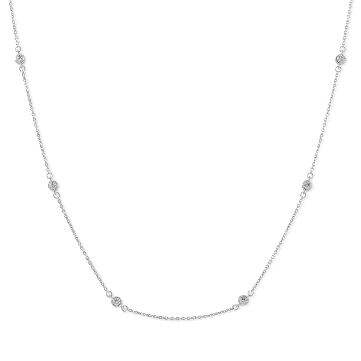 16" + 2" Rhodium Plated Bezel Set CZ Necklace