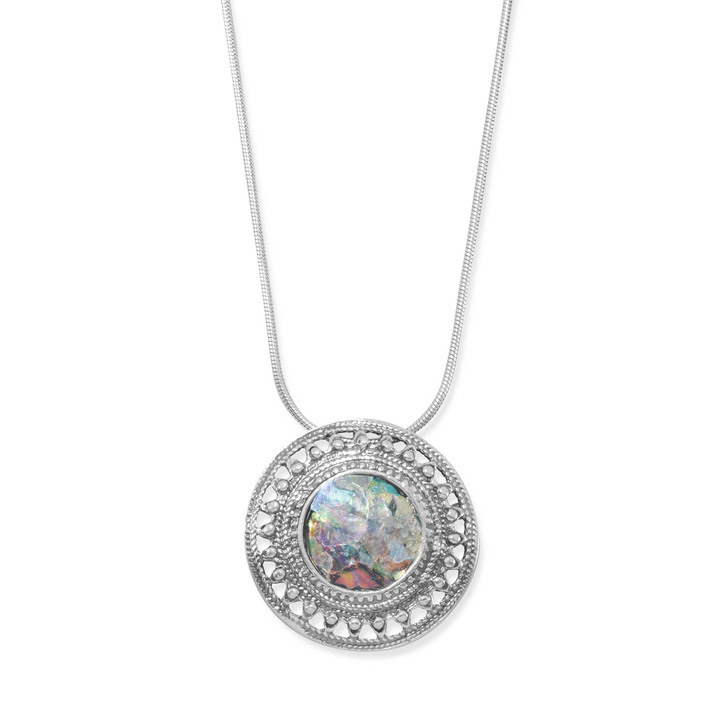 16.5" Round Ancient Roman Glass with Rope/Bead Edge Necklace