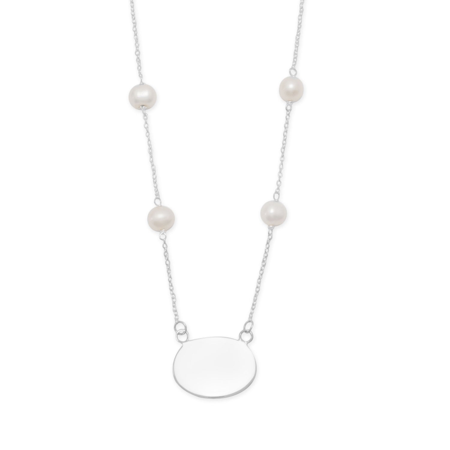 16" ID Tag Necklace with White Cultured Freshwater Pearl