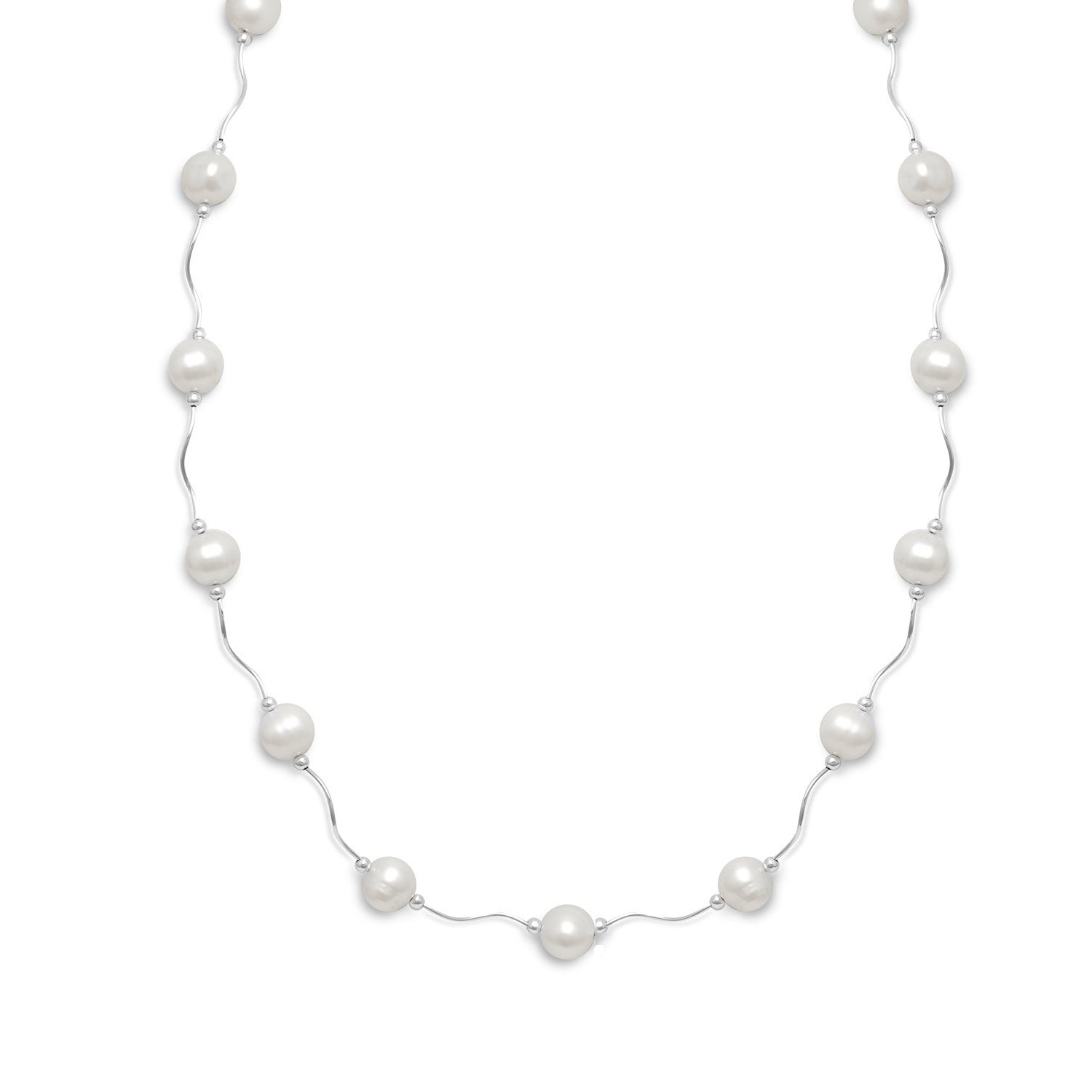 16"+2" Extension Wave Design Necklace with Cultured Freshwater Pearls