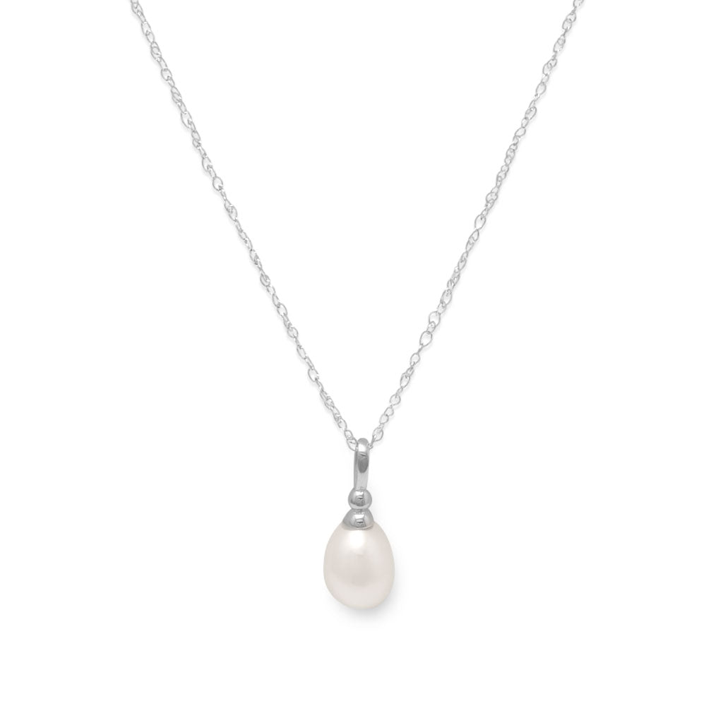 18" Rhodium Plated Cultured Freshwater Pearl Drop Necklace