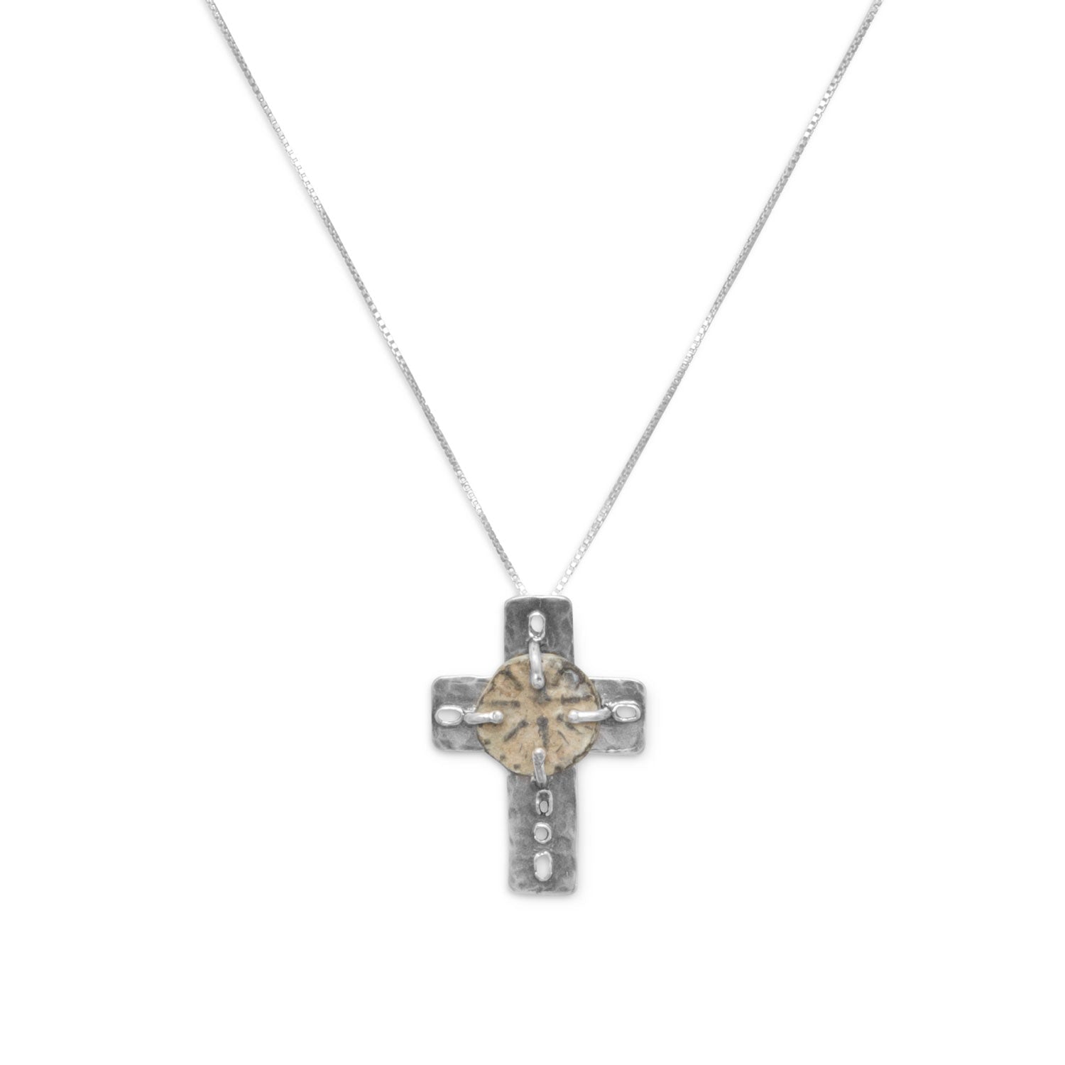 18" Cross and Ancient Coin Necklace