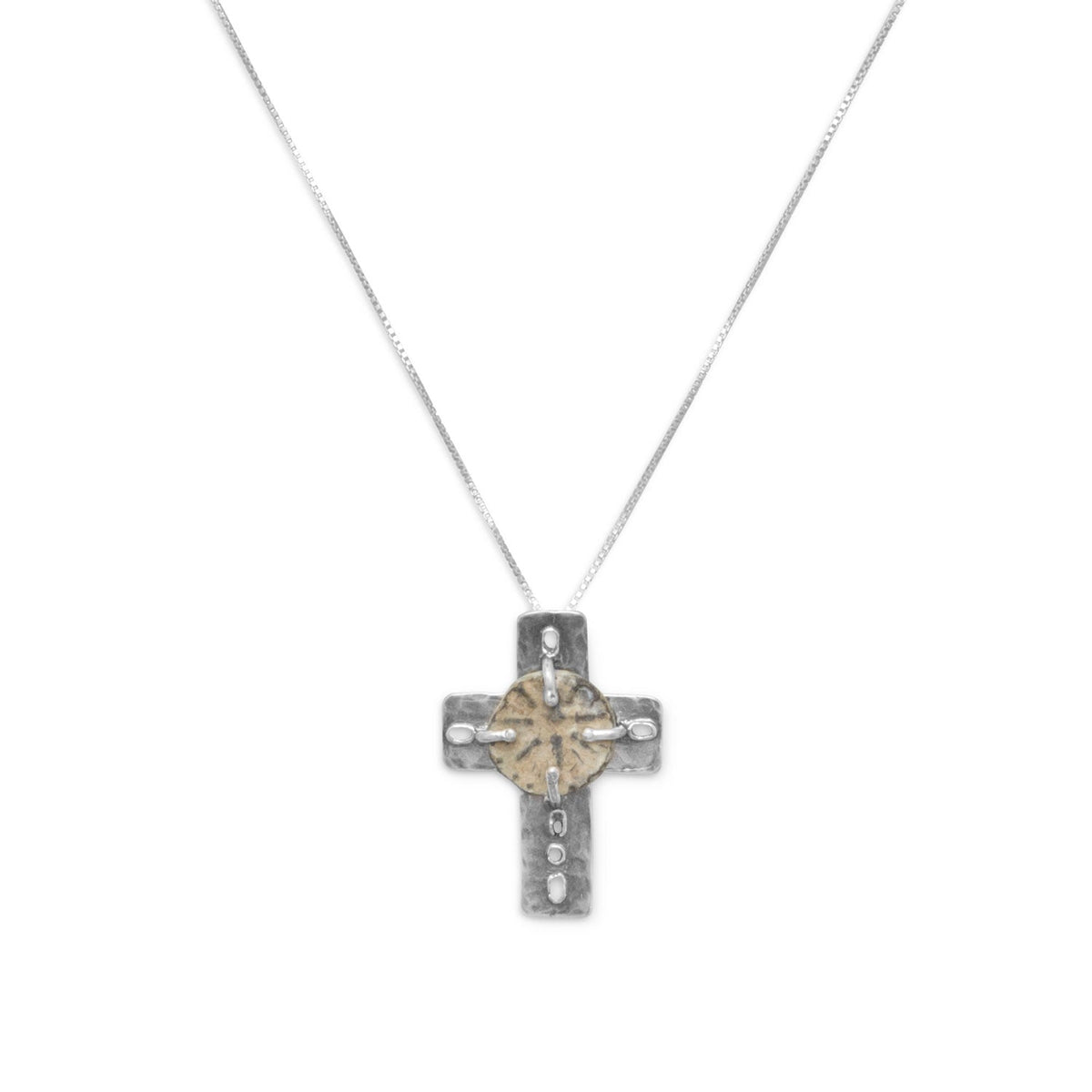 18" Cross and Ancient Coin Necklace