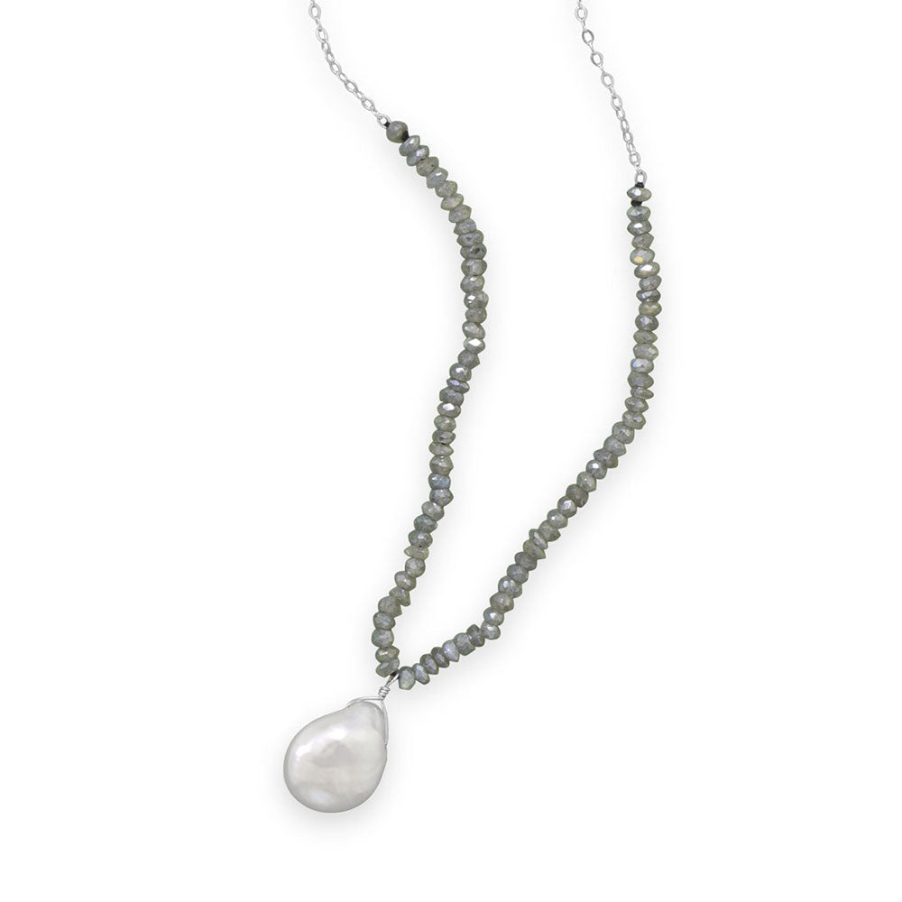 16"+2" Labradorite and Baroque Pearl Drop Necklace