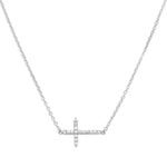 16" + 2" Rhodium Plated CZ Sideways Cross Necklace
