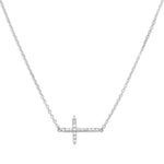 16" + 2" Rhodium Plated CZ Sideways Cross Necklace