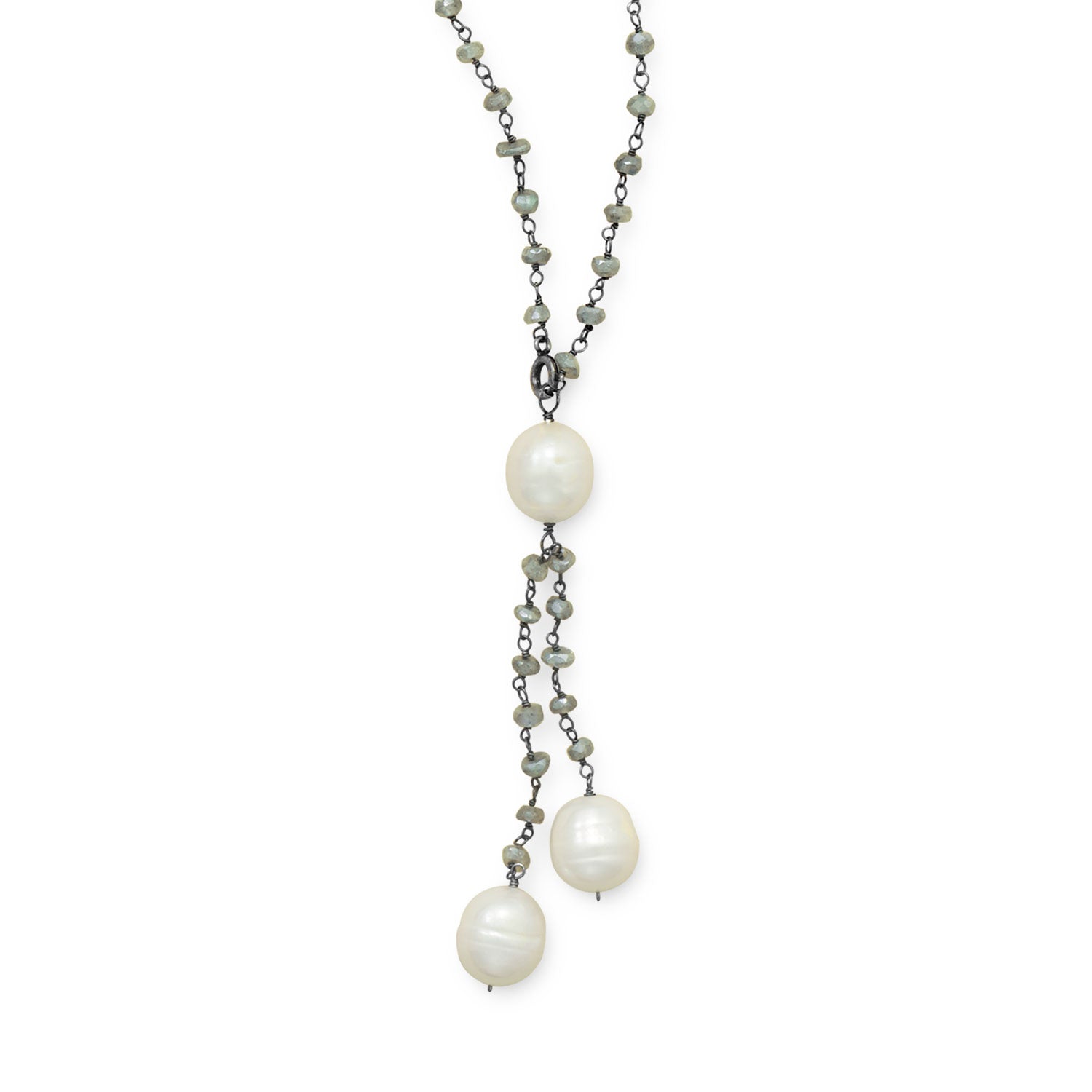 Labradorite Necklace with Cultured Freshwater Pearl Drop