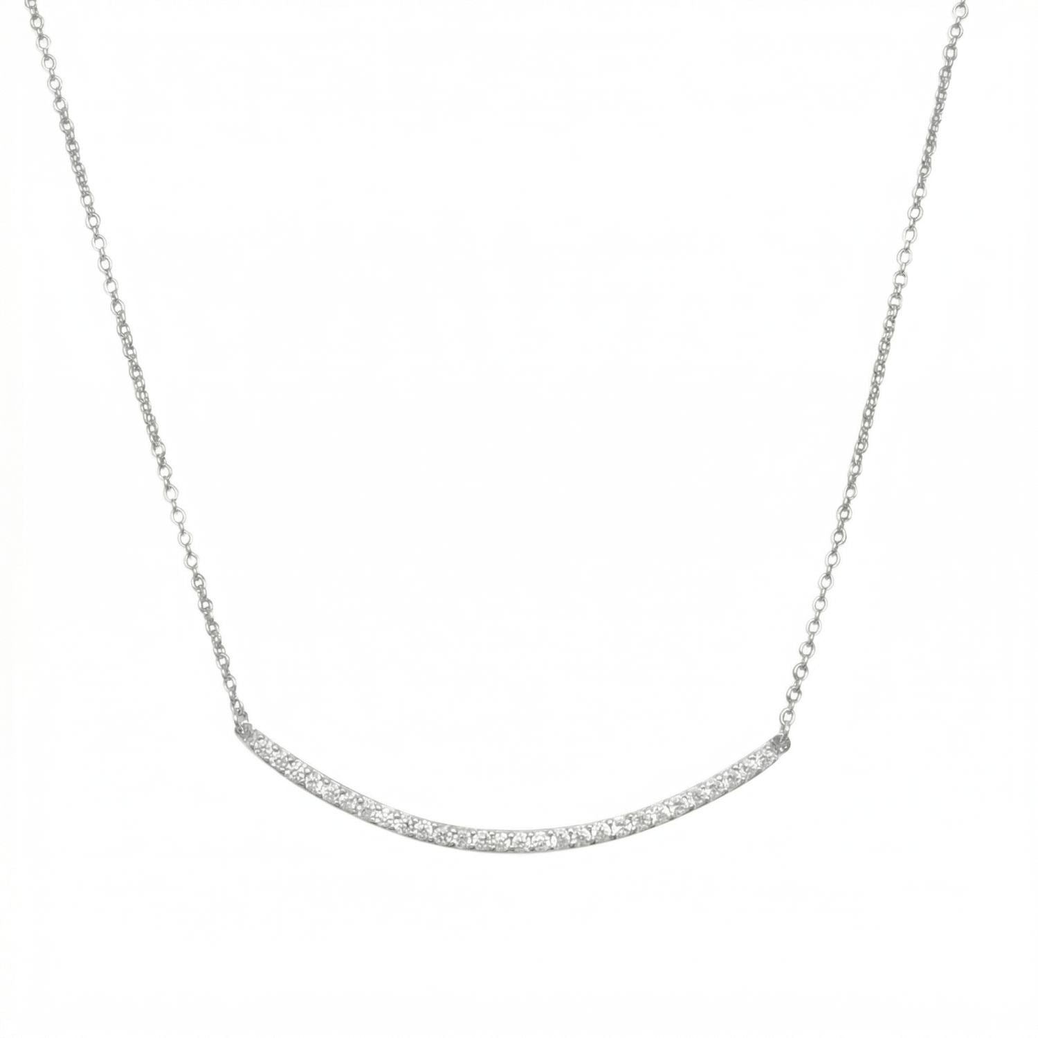 18" + 2" Rhodium Plated Curved CZ Bar Necklace