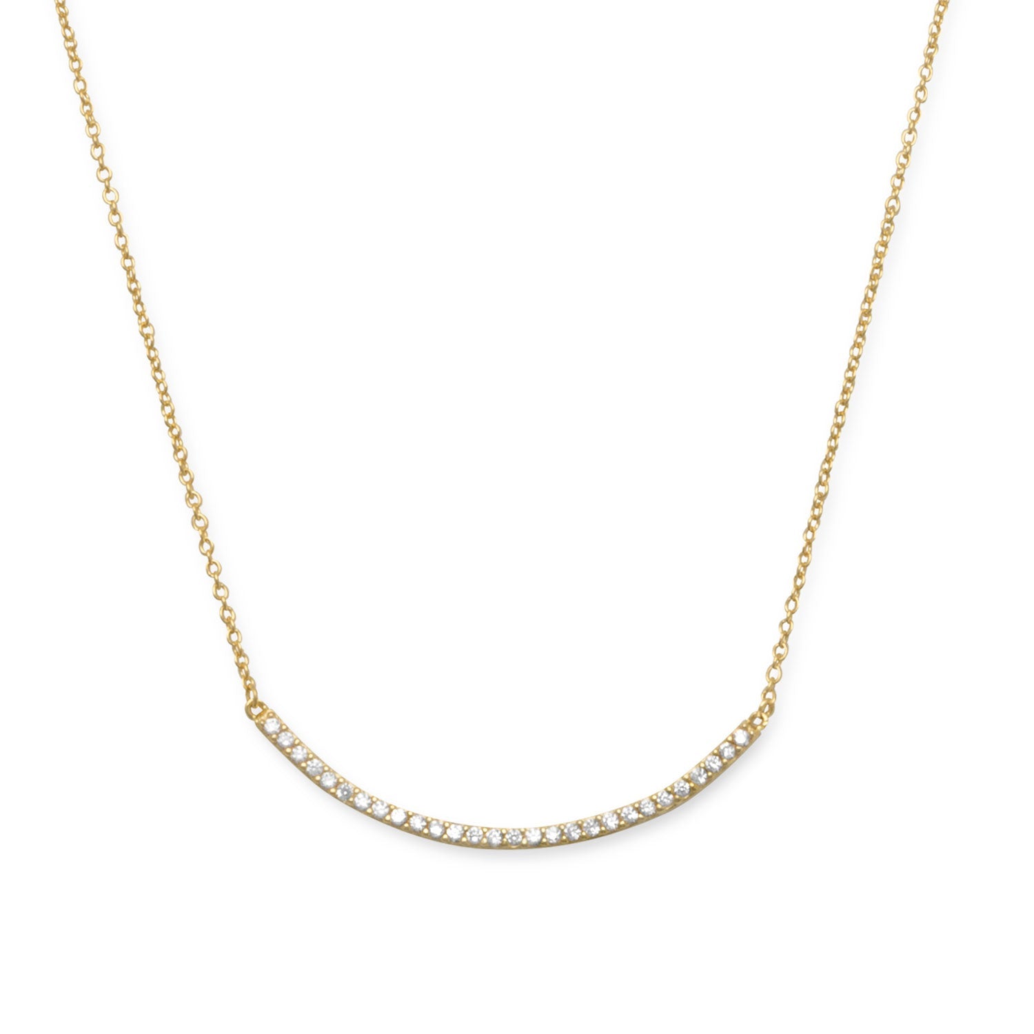 18" + 2" 14 Karat Gold Plated Curved CZ Bar Necklace