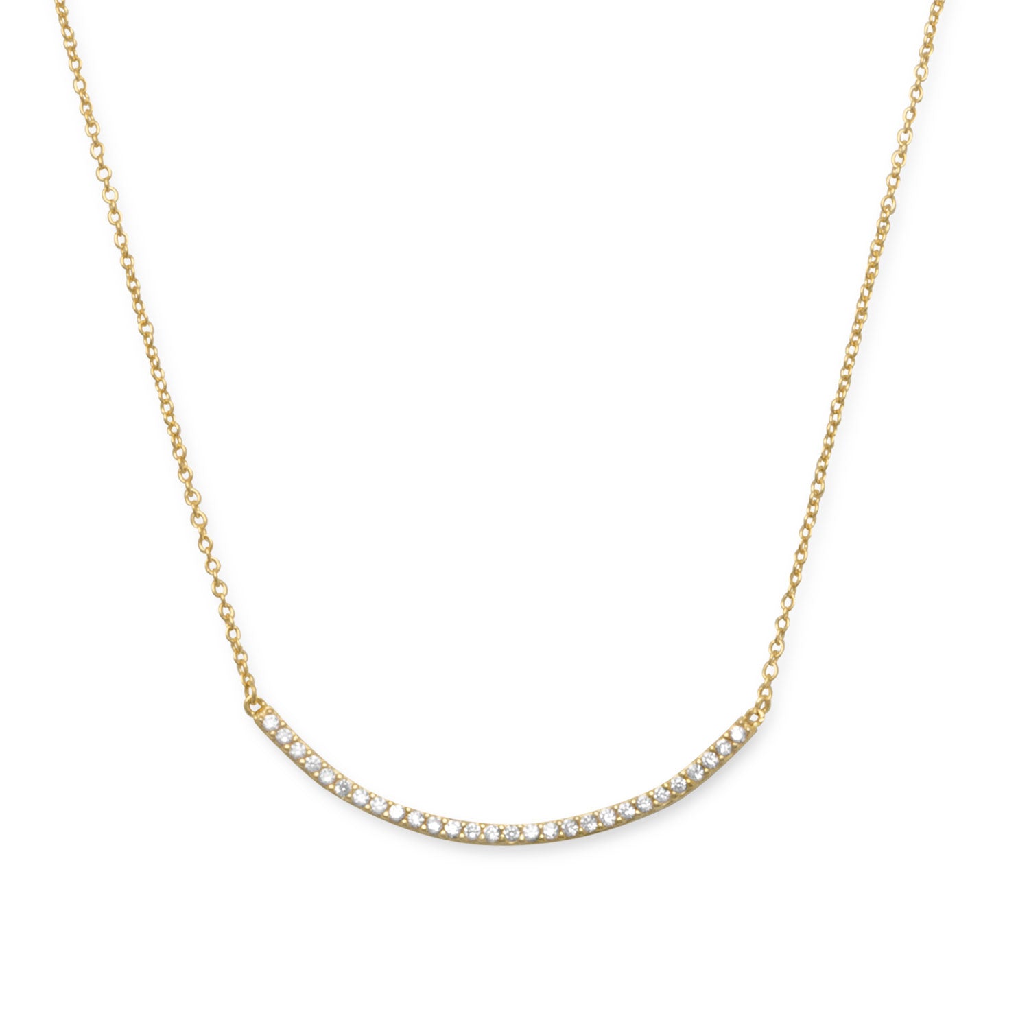 18" + 2" 14 Karat Gold Plated Curved CZ Bar Necklace