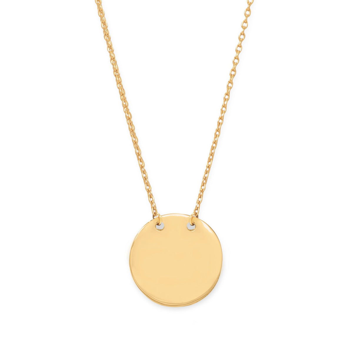 14 Karat Gold Plated Polished Round Engravable Disc Necklace
