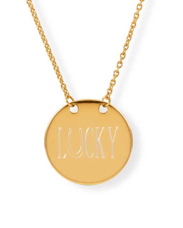 14 Karat Gold Plated Polished Round Engravable Disc Necklace