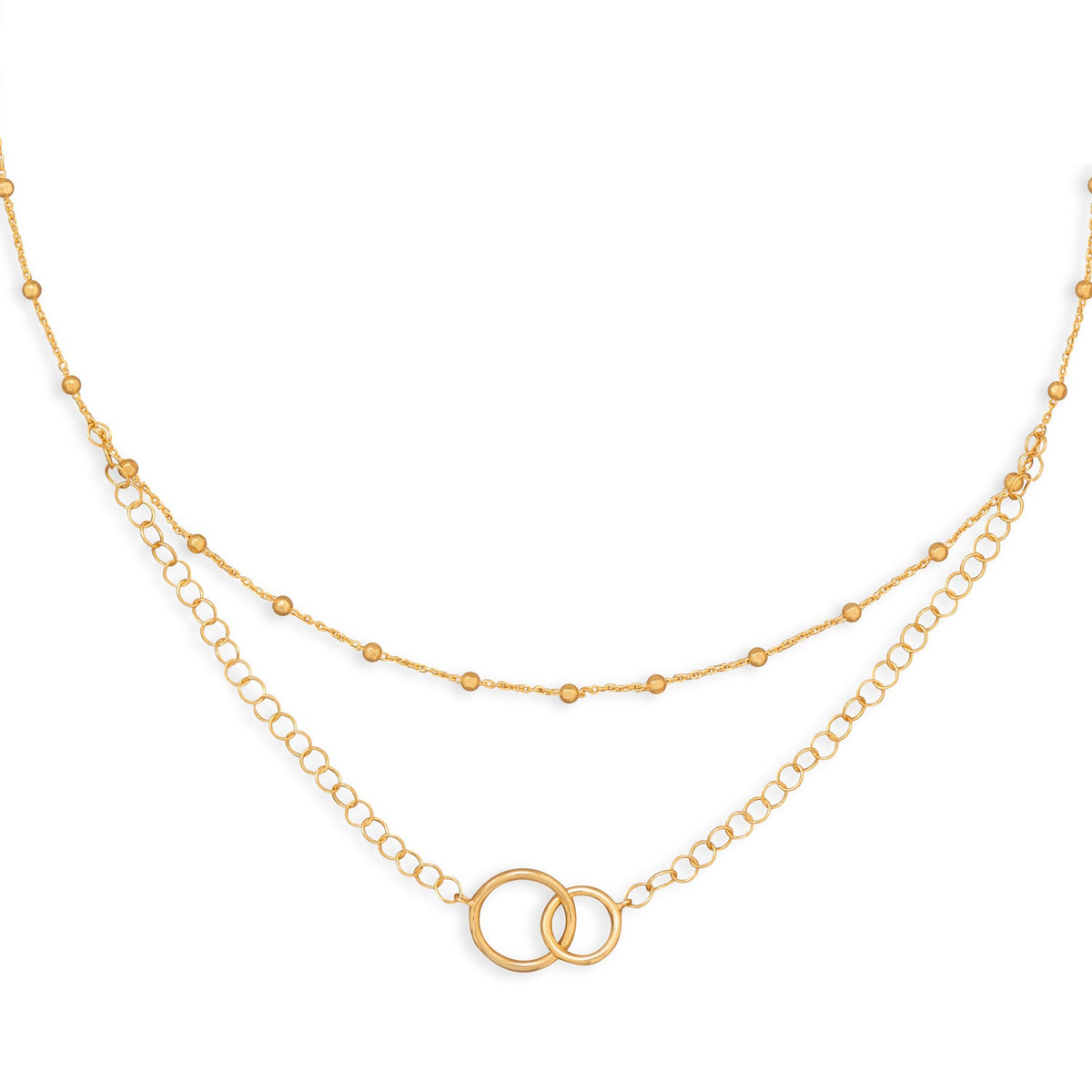 16" 14 Karat Gold Plated Multistrand Beaded Necklace with Circle Link