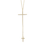 14 Karat Gold Plated Necklace with Double CZ Cross Drop