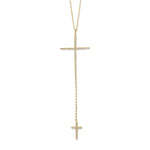 14 Karat Gold Plated Necklace with Double CZ Cross Drop