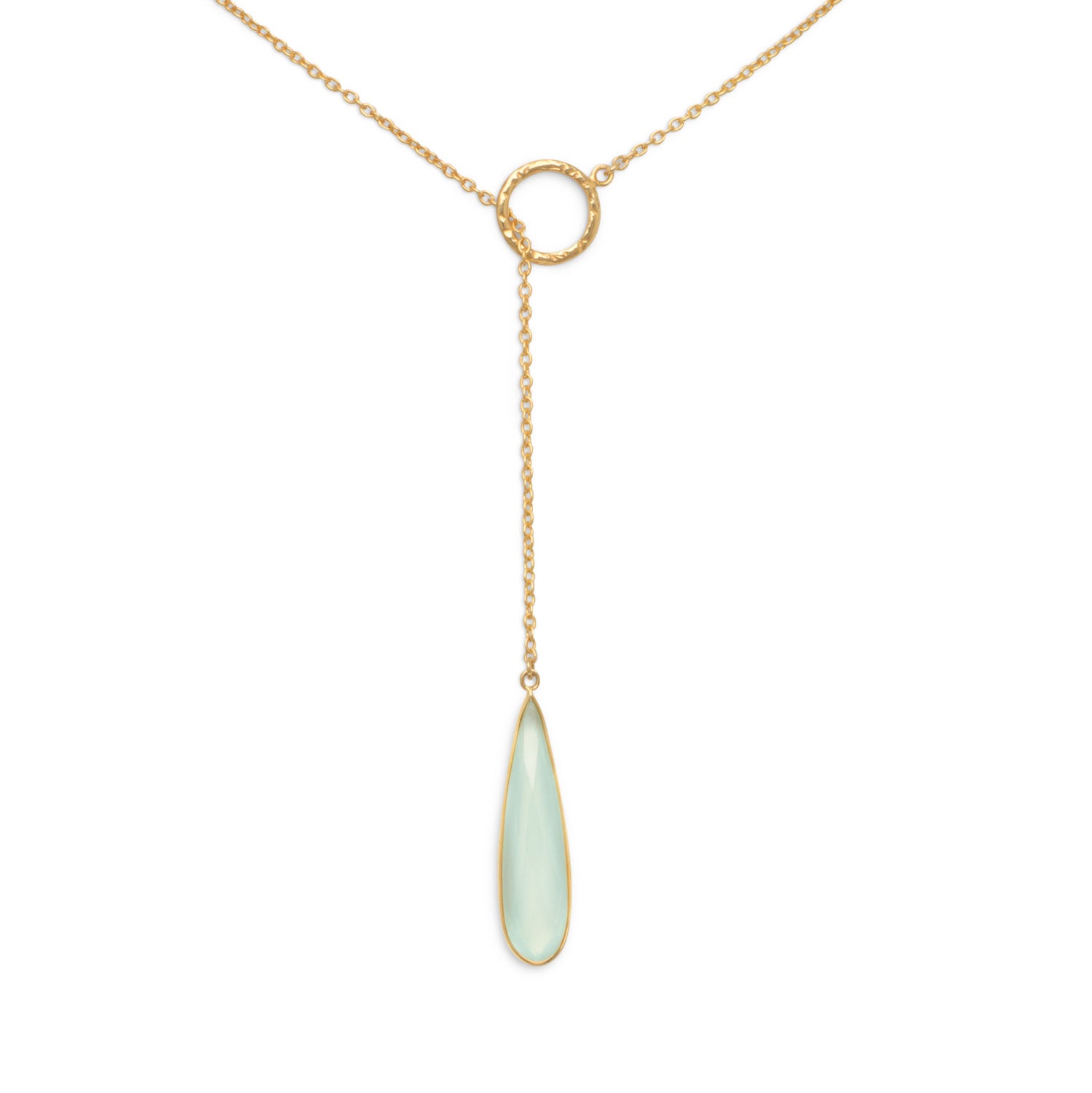 14 Karat Gold Plated Lariat Necklace with Chalcedony Drop