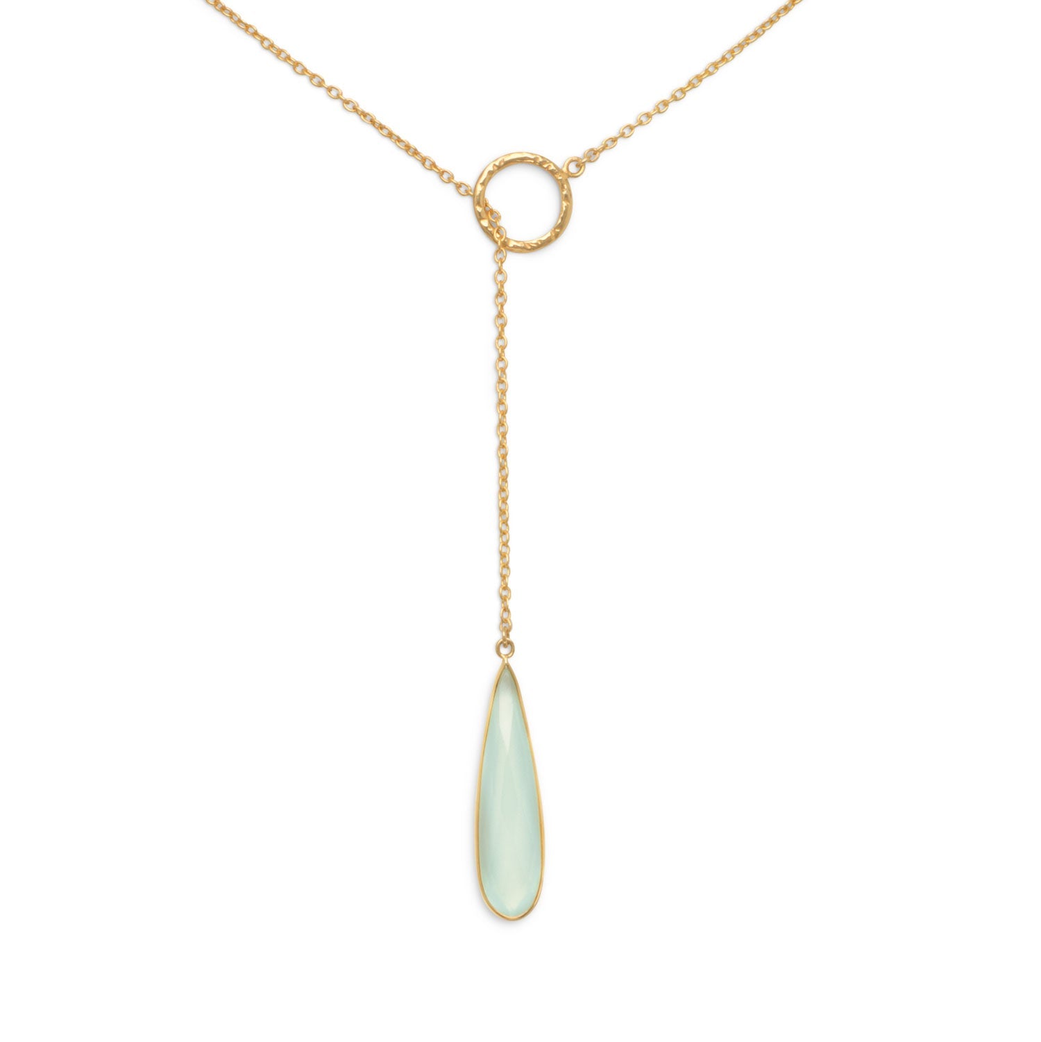 14 Karat Gold Plated Lariat Necklace with Chalcedony Drop